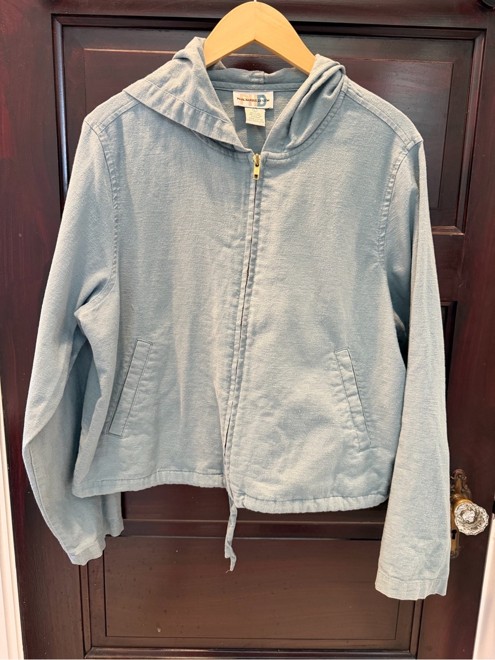 Stormy Light Blue Linen/Cotton Hooded Zip Up Jacket L